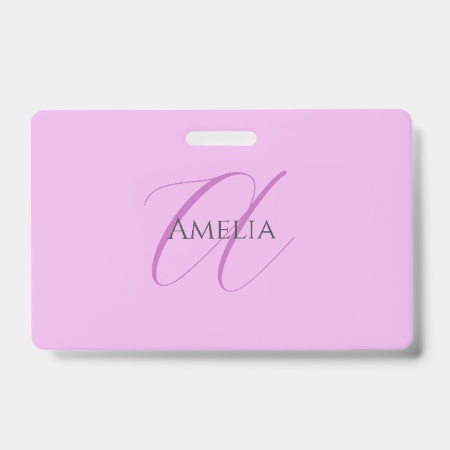 Badge Nom Monogramme Lettre initiale Orchid & Lilac (Avant)
