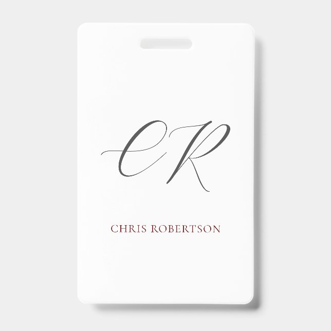 Badge Nom Monogramme Personnalisé Calligraphie Noir Blan (Avant)