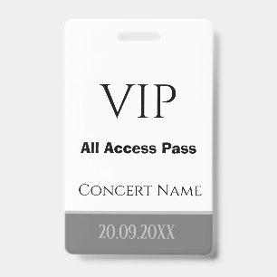 Badge Nom personnalisé Date VIP All Access Pass Grey Co