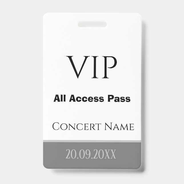 Badge Nom personnalisé Date VIP All Access Pass Grey Con (Avant)