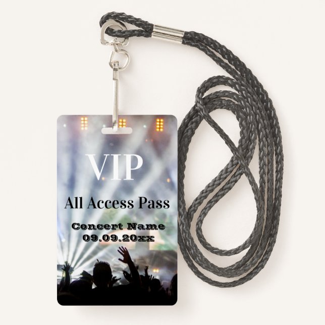Badge Nom personnalisé Date VIP Concert Access Pass (Devant avec lanière)