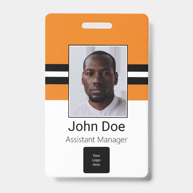 Badge Nom personnalisé de l'employé, Photo, Code-barres, (Avant)