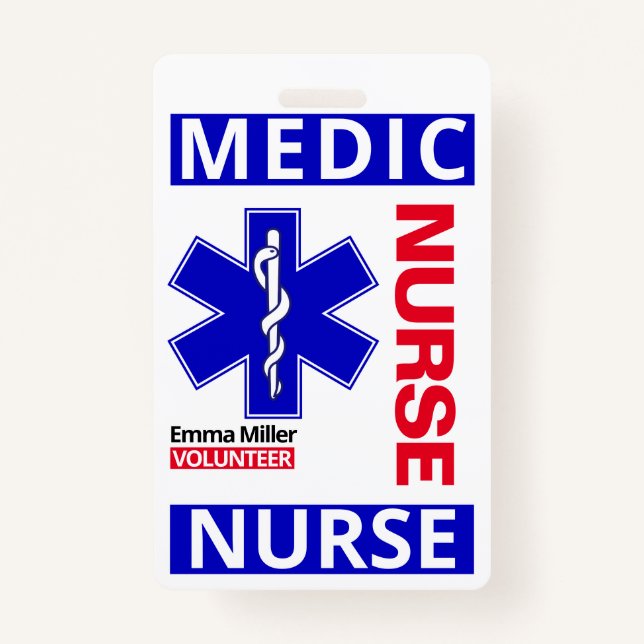 Badge Nom personnalisé du médecin Médicale bleu Employé (Devant)