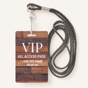 Badge Nom personnalisé en bois rustique VIP All Access P