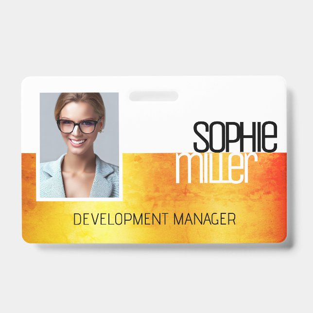Badge Nom personnalisé Jaune Orange Gradient tendance (Avant)