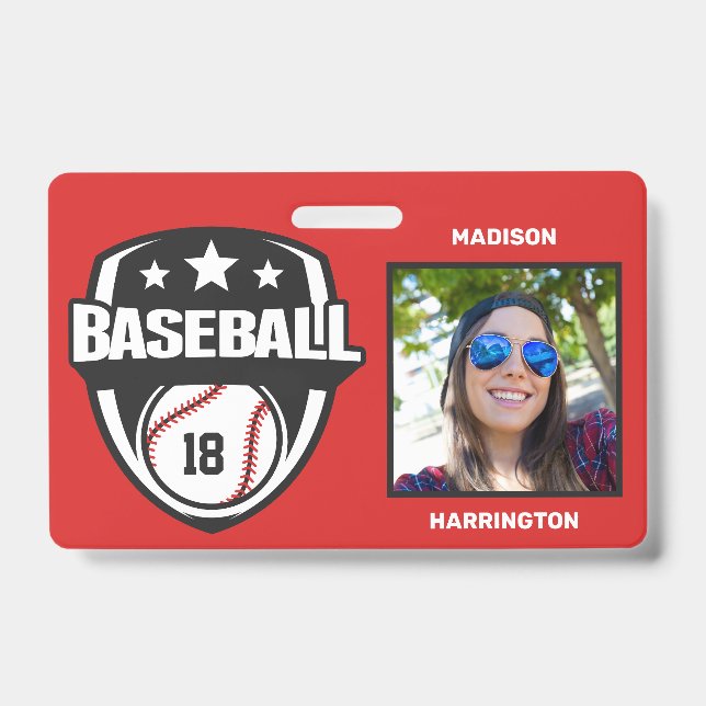 Badge Nom personnalisé, numéro, texte et couleur Basebal (Avant)