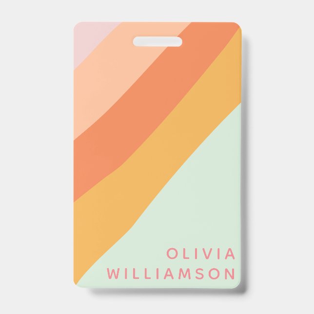 Badge Nom personnalisé Retro Stripes Pastel Mint Peach (Avant)