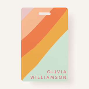 Badge Nom personnalisé Retro Stripes Pastel Mint Peach