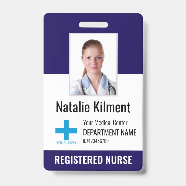 Badge Nom photo de l'employé de l'hôpital Logo Marine Bl (Avant)