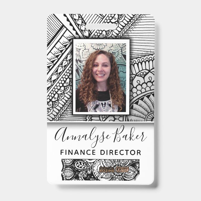 Badge Nom photo de l'employé de tatouage tribal noir et  (Front)