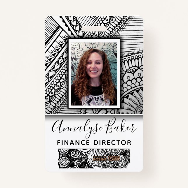 Badge Nom photo de l'employé de tatouage tribal noir et  (Devant)