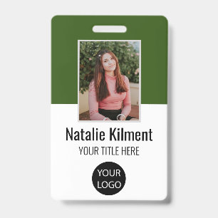 Badge Nom photo de l'employé Logo Code barre Forêt ver