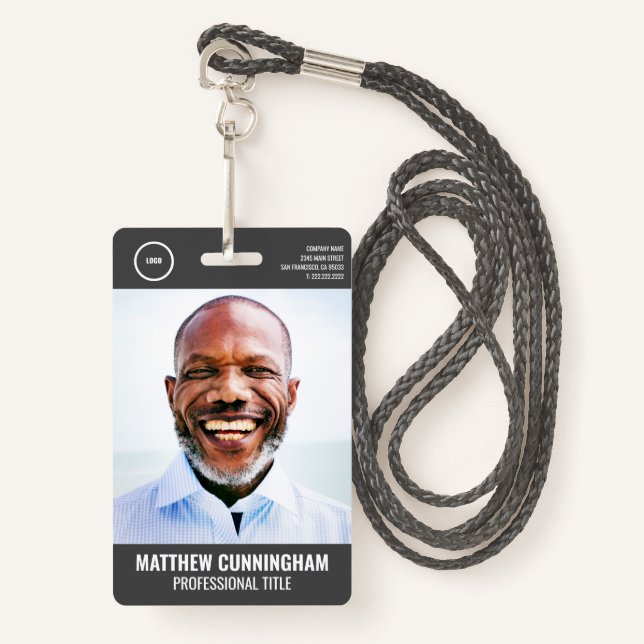 Badge Nom photo de l'employé moderne Code à barres Logo  (Devant avec lanière)