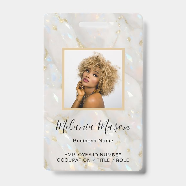 Badge Nom photo personnalisé Holographique Faux Opal Pie (Face)