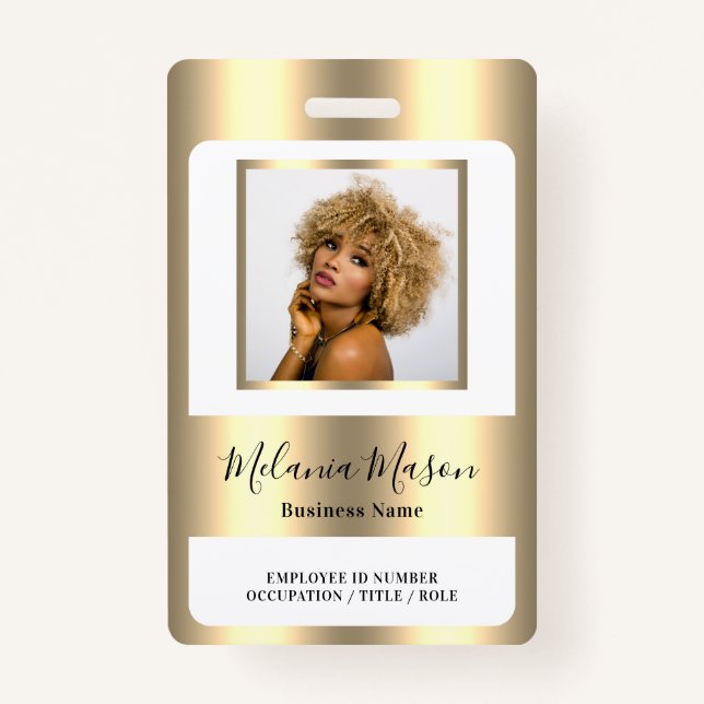 Badge Nom photo personnalisé Personnel en or métallique (Devant)