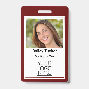 Badge Nom Professionnel de Couleur Simple Bourgogne Pers