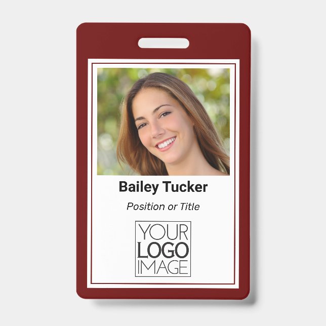 Badge Nom Professionnel de Couleur Simple Bourgogne Pers (Avant)