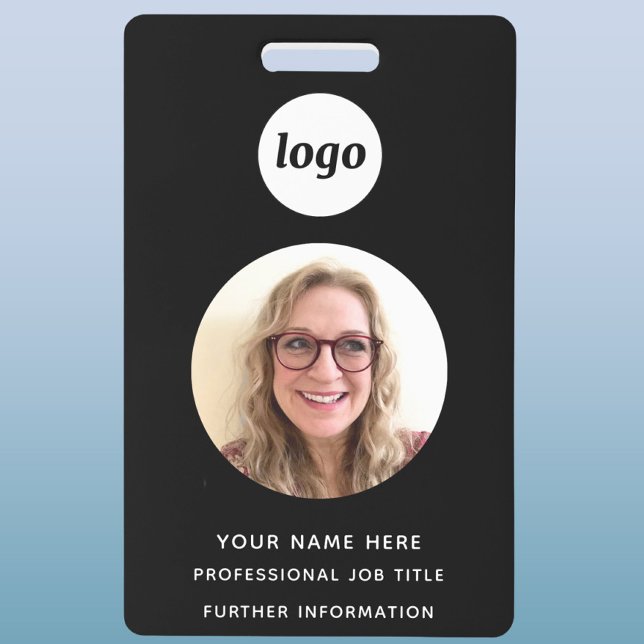 Badge Nom professionnel noir propre ID photo (Simple logo with custom text business branding promotional photo ID badge name tag)