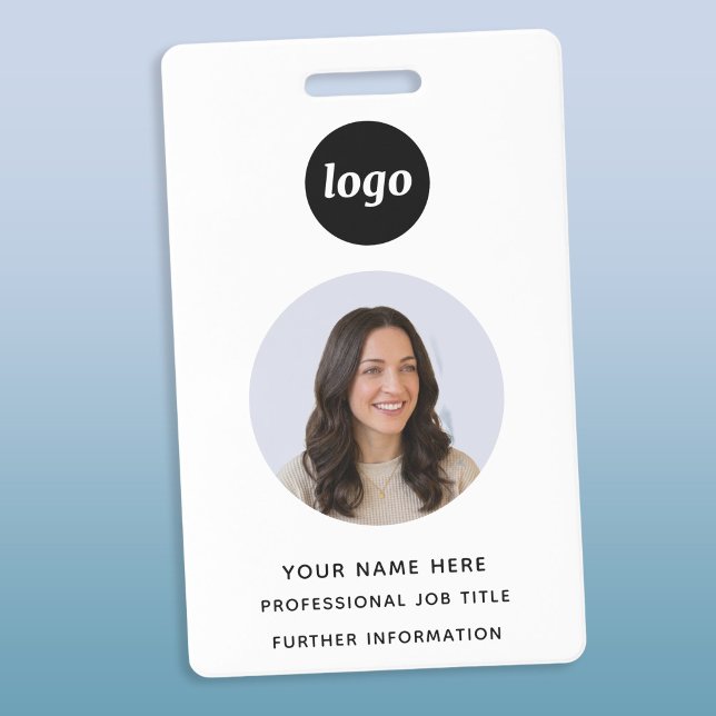 Badge Nom professionnel propre avec photo d'identité (Simple logo custom text business photo ID name badge)
