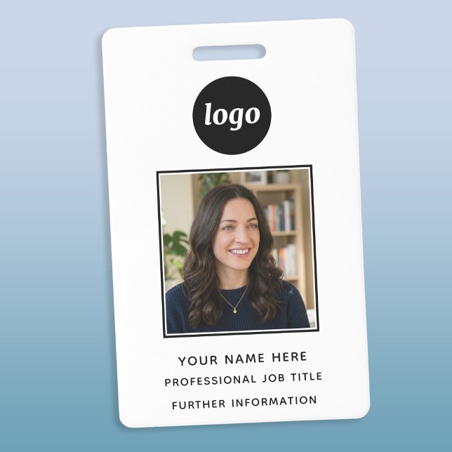 Badge Nom professionnel propre avec photo d'identité (Simple logo custom text business photo ID name badge)