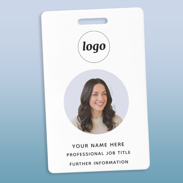 Badge Nom professionnel propre avec photo d'identité (Simple logo custom text business photo ID name badge)