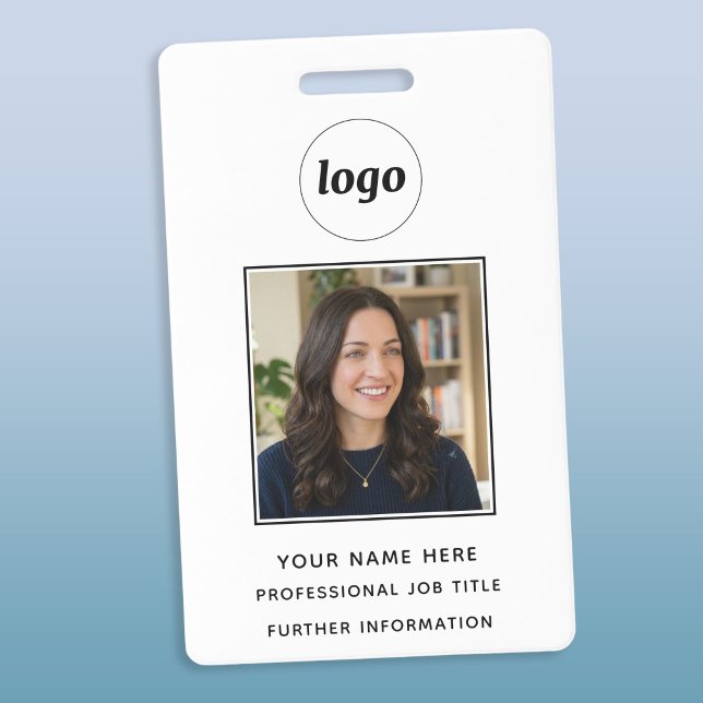 Badge Nom professionnel propre avec photo d'identité (Simple logo custom text business photo ID name badge)