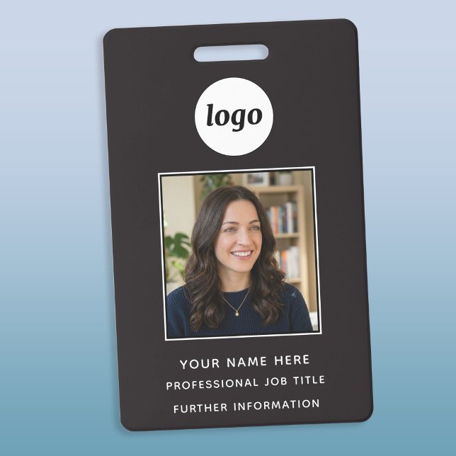 Badge Nom professionnel propre avec photo d'identité (Simple logo custom text business photo ID name badge)