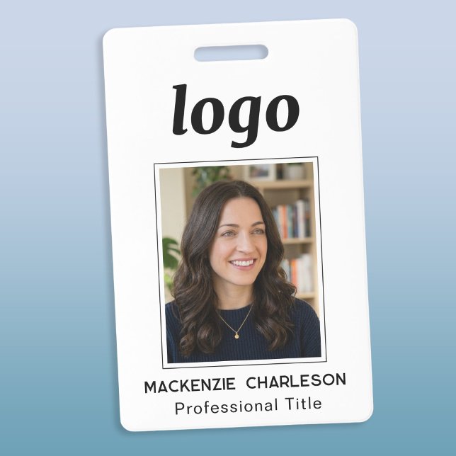 Badge Nom professionnel propre avec photo d'identité (Simple logo custom text business photo ID name badge)