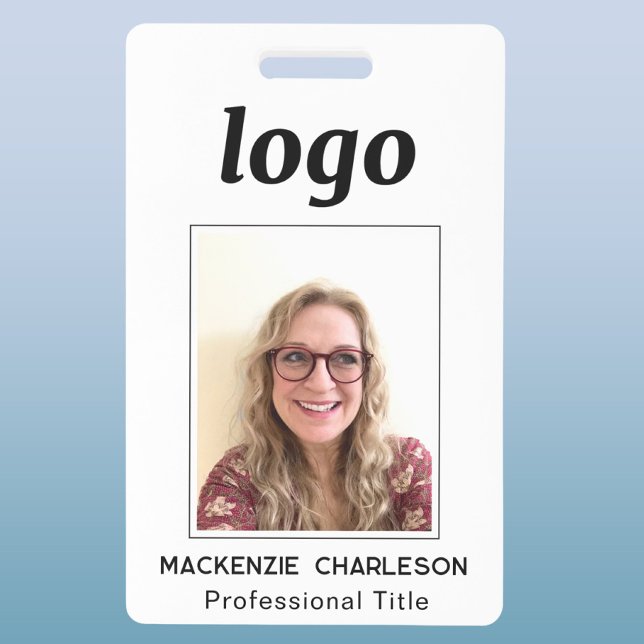 Badge Nom professionnel propre avec photo d'identité (Simple logo with custom text business branding promotional photo ID badge name tag)