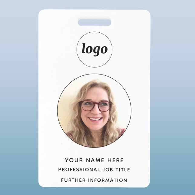 Badge Nom professionnel propre avec photo d'identité (Simple logo with custom text business branding promotional photo ID badge name tag)
