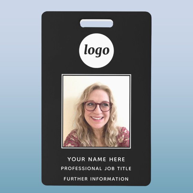 Badge Nom professionnel propre avec photo d'identité (Simple logo with custom text business branding promotional photo ID badge name tag)