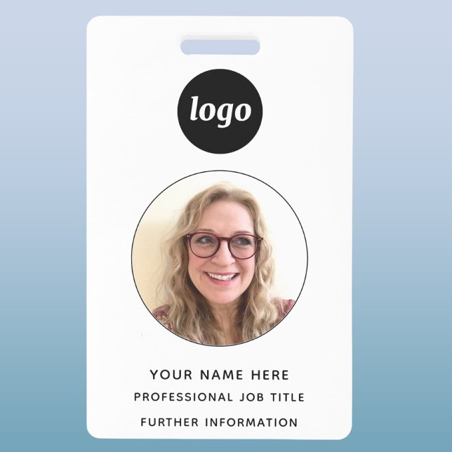 Badge Nom professionnel propre avec photo d'identité (Simple logo with custom text business branding promotional photo ID badge name tag)