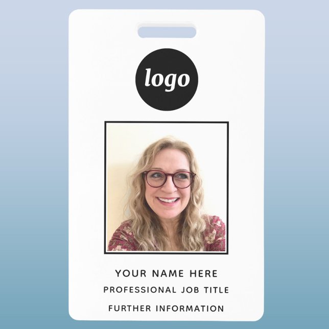 Badge Nom professionnel propre avec photo d'identité (Simple logo with custom text business branding promotional photo ID badge name tag)