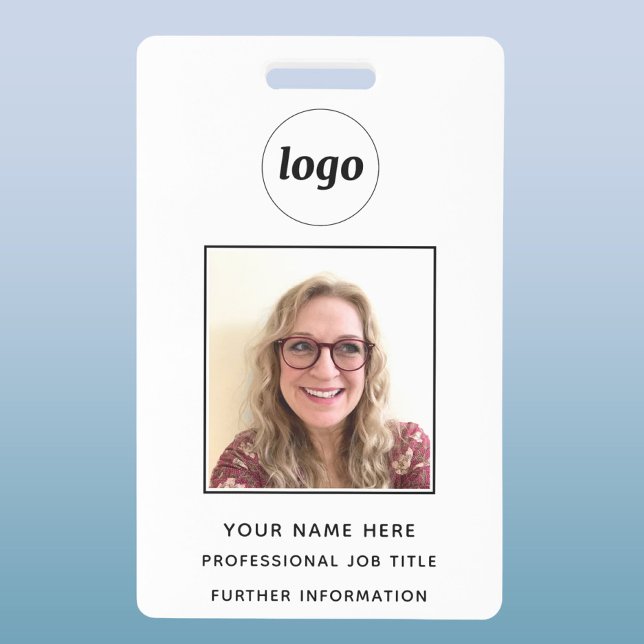 Badge Nom professionnel propre avec photo d'identité (Simple logo with custom text business branding promotional photo ID badge name tag)