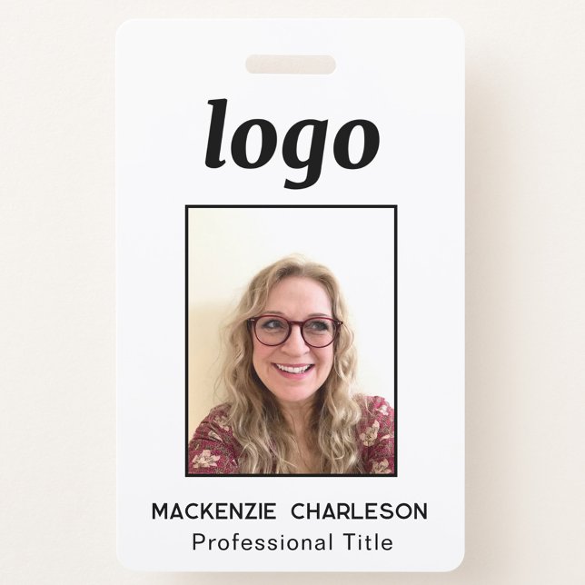 Badge Nom simple d'ID photo (Sinple logo and custom text business photo id name tag or badge)