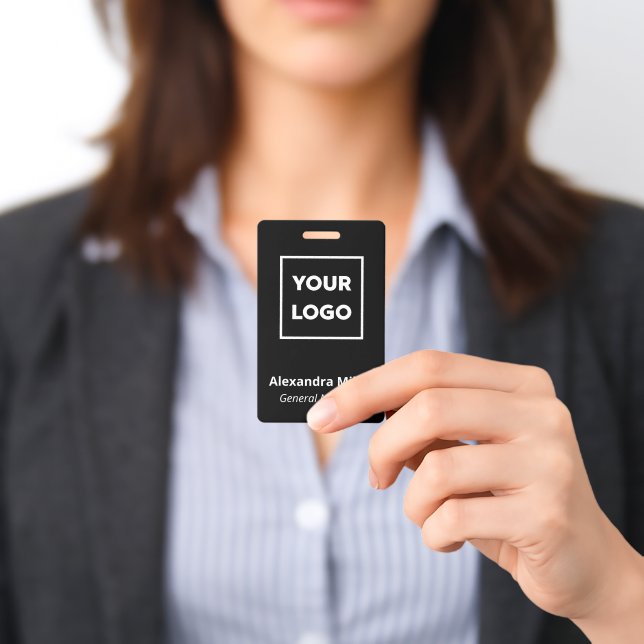 Badge Nom simple noir d'employé de logo personnalisé (Présenté)