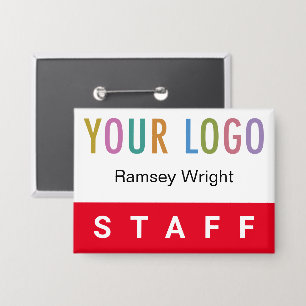 Badge nominatif à broche avec logo, bouton de coul