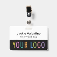Badge nominatif en PVC noir avec cordon ou enroule