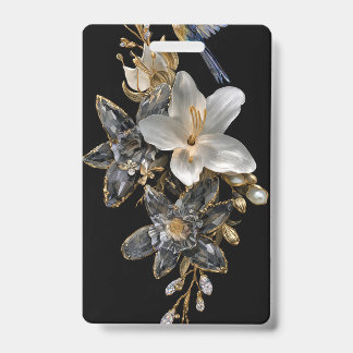 Badge nominatif floral en cristal Gold Black |