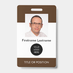 Badge nominatif photo d'identité marron foncé
