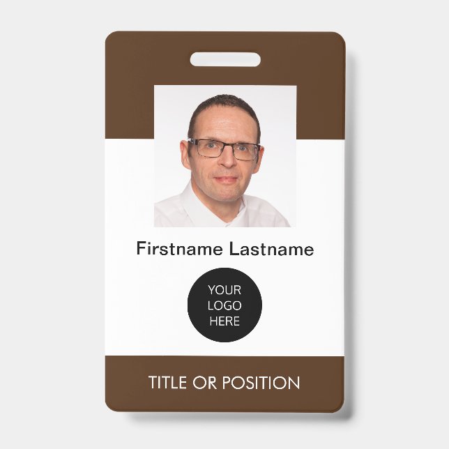 Badge nominatif photo d'identité marron foncé (Avant)