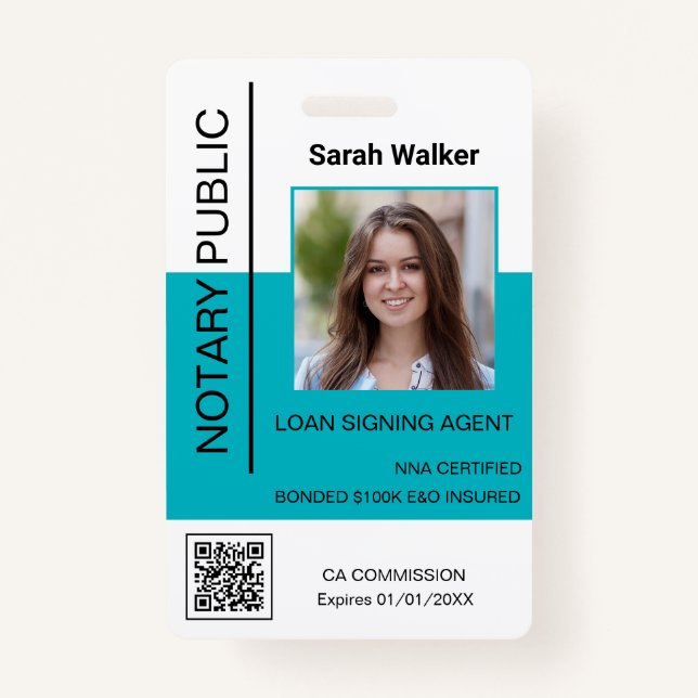 Badge Notaire Public ID photooffice travailleur turquois (Devant)
