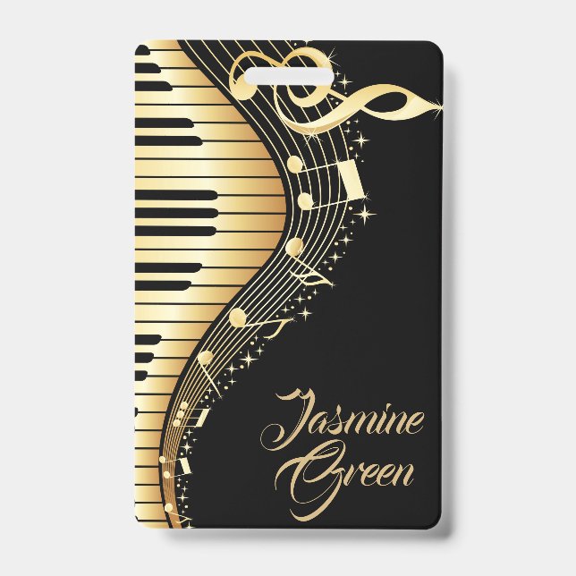 Badge Notes de musique noires et or monogrammées (Avant)