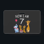 Badge Now I am 7 years old 7th Birthday at the Zoo<br><div class="desc">Happy 7th Birthday. Funny and lovely Kids Birthday design with a cute Elephant,  two ferrets and a giraffe celebrating your birthday at the zoo.</div>