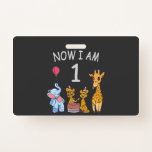 Badge Now I le 1er jour du Birthday<br><div class="desc">Joyeux anniversaire. Funny and lovely Kids Birthday design with a cute Elephant,  two ferrets and a girafe celebrating your birthday at the zoo.</div>