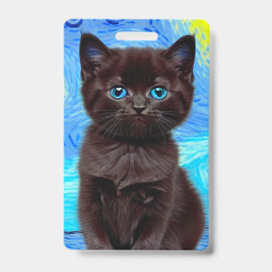 Badge Nuit étoilée de Van Gogh Chat noir
