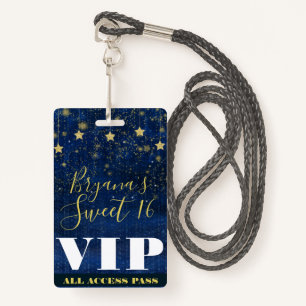 Badge Nuit sous les étoiles Gold Blue Sweet 16 VIP Pass