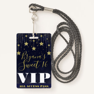 Badge Nuit sous les étoiles Gold Dark Blue Sweet 16 VIP 