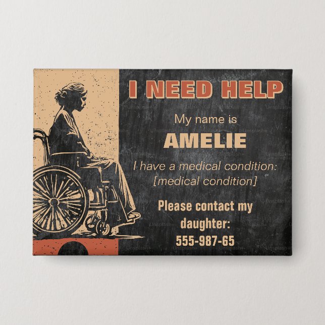 Badge Numéro de balise Médicale d'urgence pour adultes - (Recto)