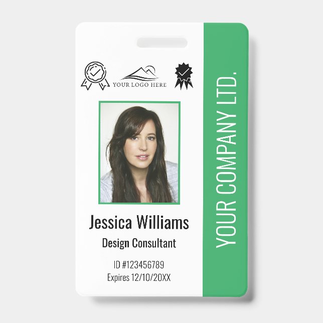 Badge Numéro vert de certification photo de l'employé pe (Avant)